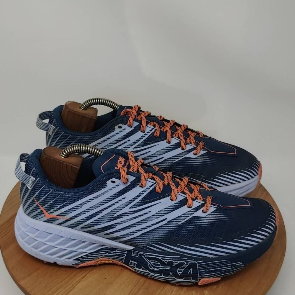 Hoka One One Navy Blue Running Shoes with Orange Accents